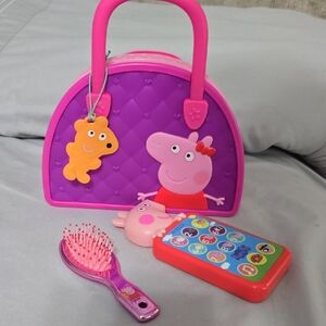 🔵Peppa Pig Purple and Pink Toy Set- Purse,Mini Brush, And Phone